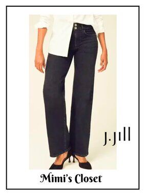 J.JILL High Rise Full Leg Black Denim Jeans Size 16 Petite